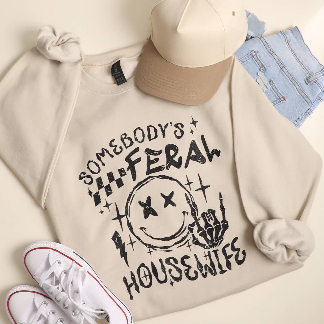 Somebody's Feral Housewife Distressed Heavyweight Sweatshirt