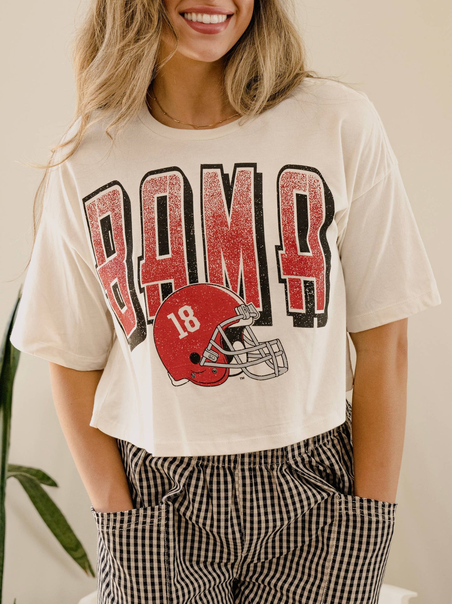 Bama Crimson Tide Helmet Fade Off White Cropped Tee