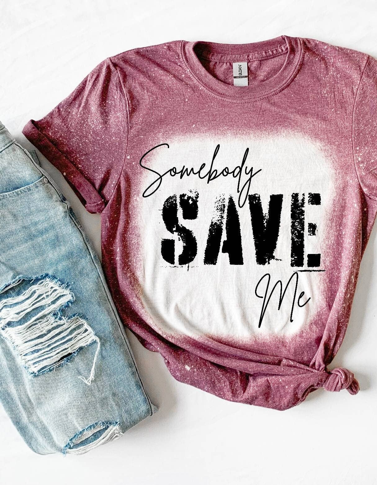 Somebody Save Me Bleached T-Shirt - Plus Size Retro Graphic