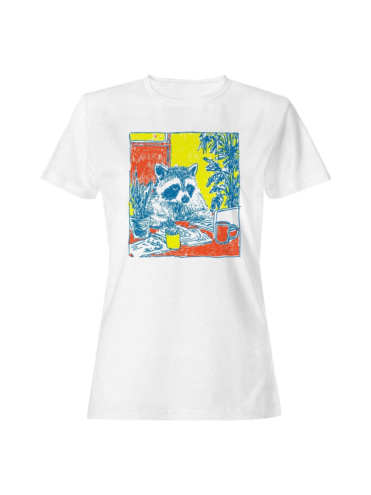 Cozy Raccoon Café Art Print Women's T-Shirt