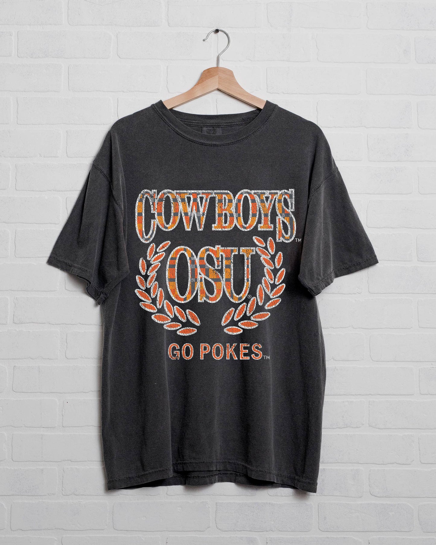 Osu Cowboys Plaid Crest Pepper Comfort Colors Tee