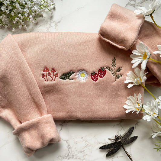 Embroidered Cottagecore Nature Frog Mushroom Sweatshirt