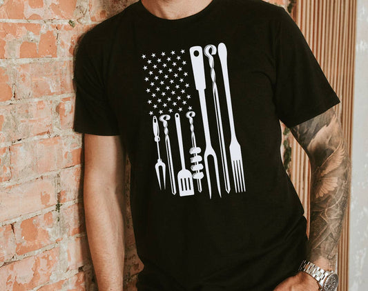 Bbq Flag - Cooking Smoked Meats T-Shirt