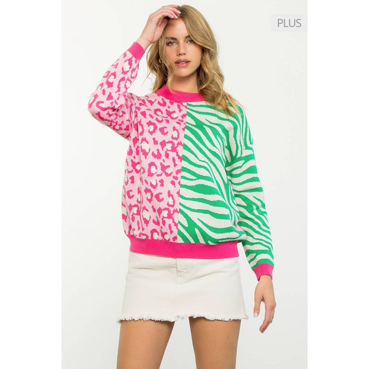 /Size Xl/ Colorblocked Animal Print Sweater