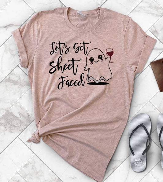 Let's Get Sheet Faced - Funny Halloween Ghost Pun T-Shirt