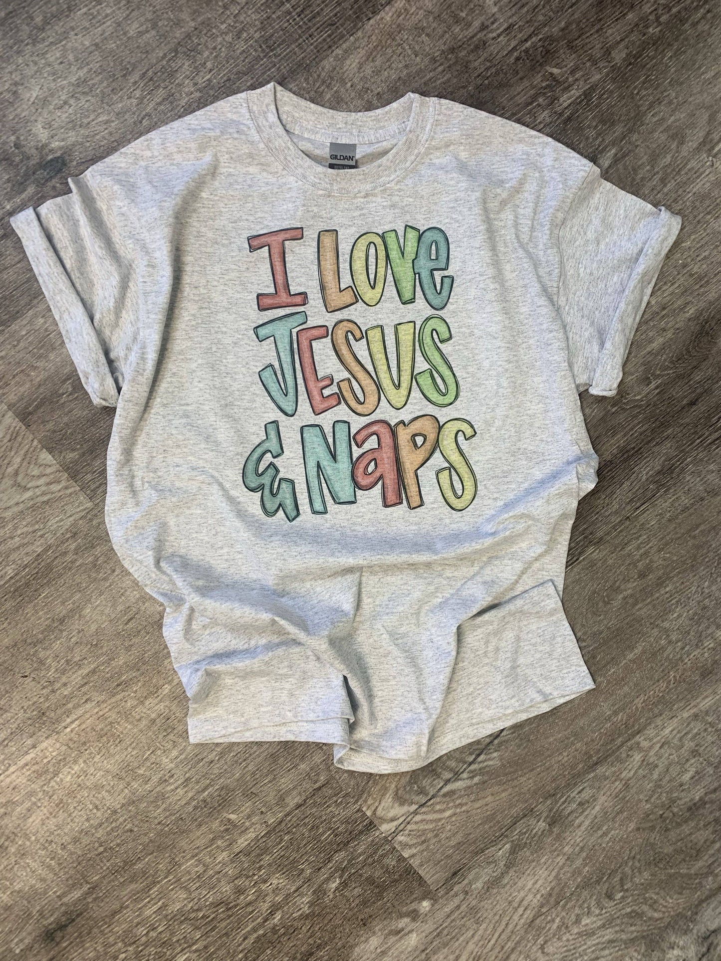 I Love Jesus & Naps On Ash Gray Tee