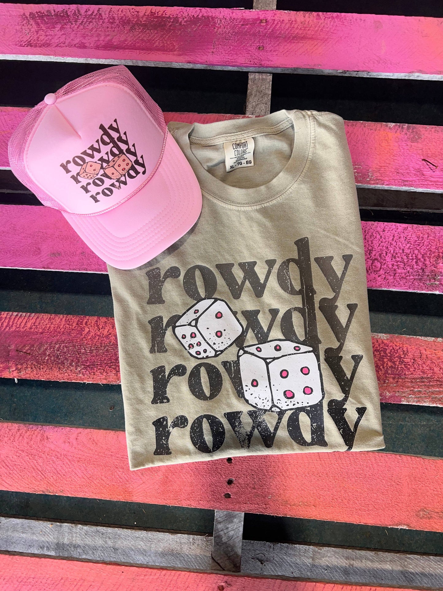 Rowdy with Dice Comfort Color Tee - Khaki