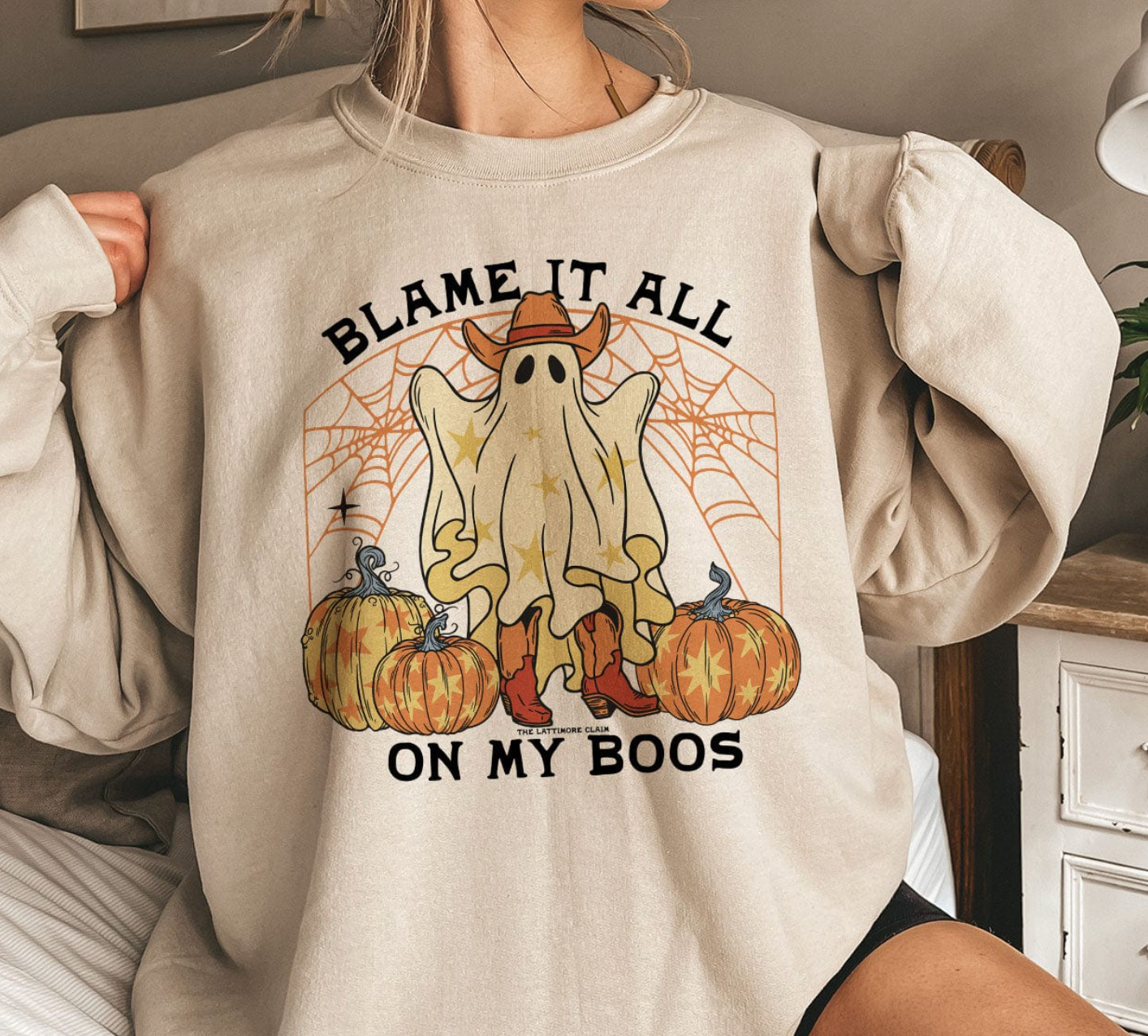 Blame It All On My Boos Halloween- Cream Sweatshirt