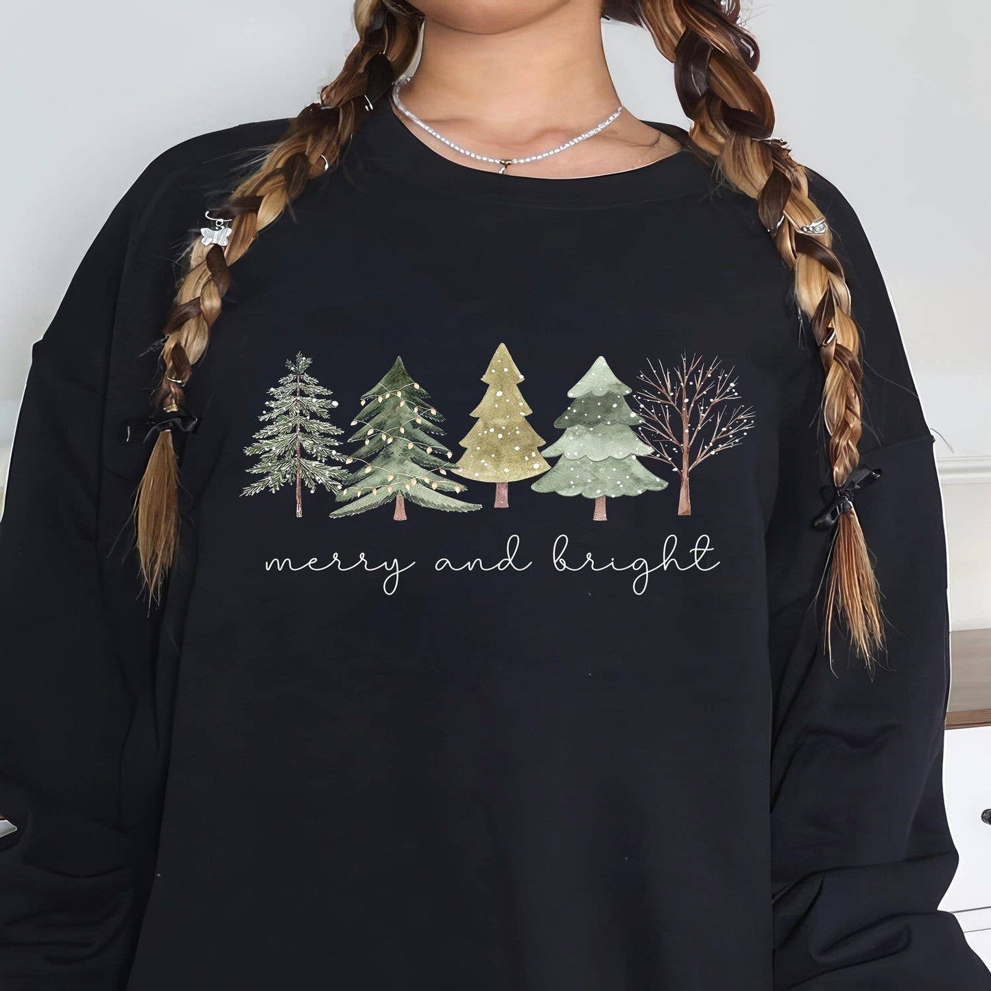 Merry  Bright Womens Christmas Tree Holiday Winter Shirt