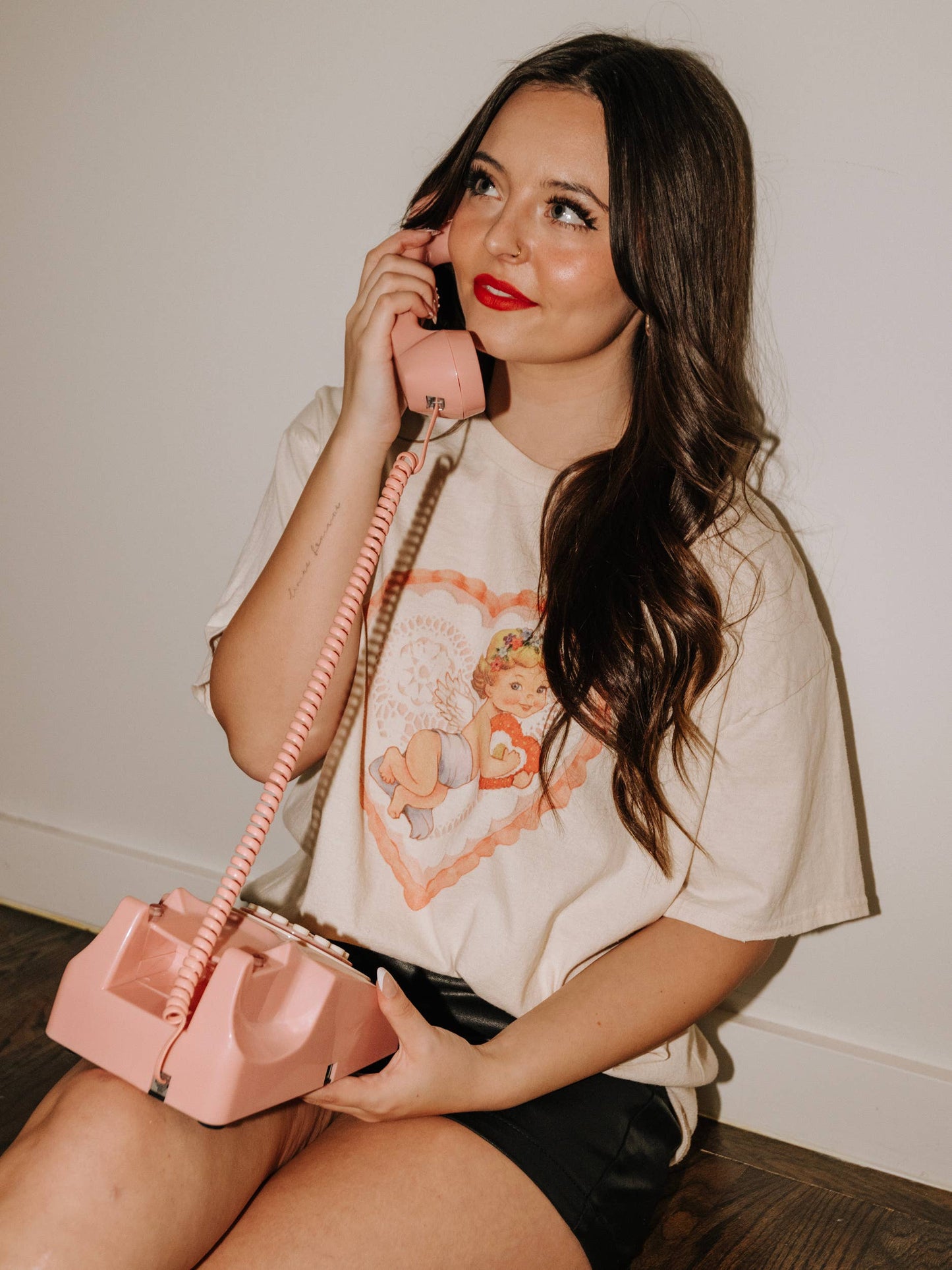 Cupid Heart Valentine's Day Off White Thrifted Graphic Tee