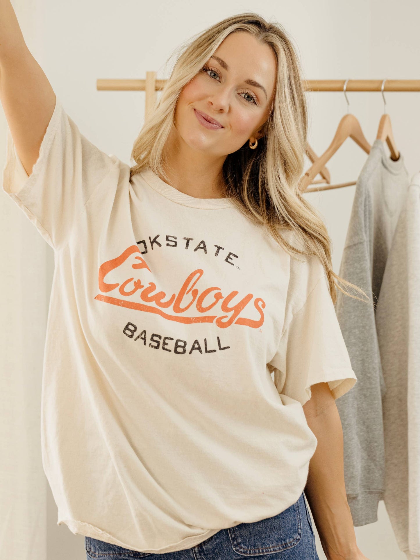 Osu Cowboys Stencil Baseball Off White Thrifted Tee