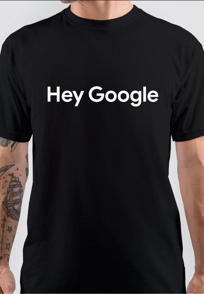 Hey Google Half Sleeve Black T-Shirt