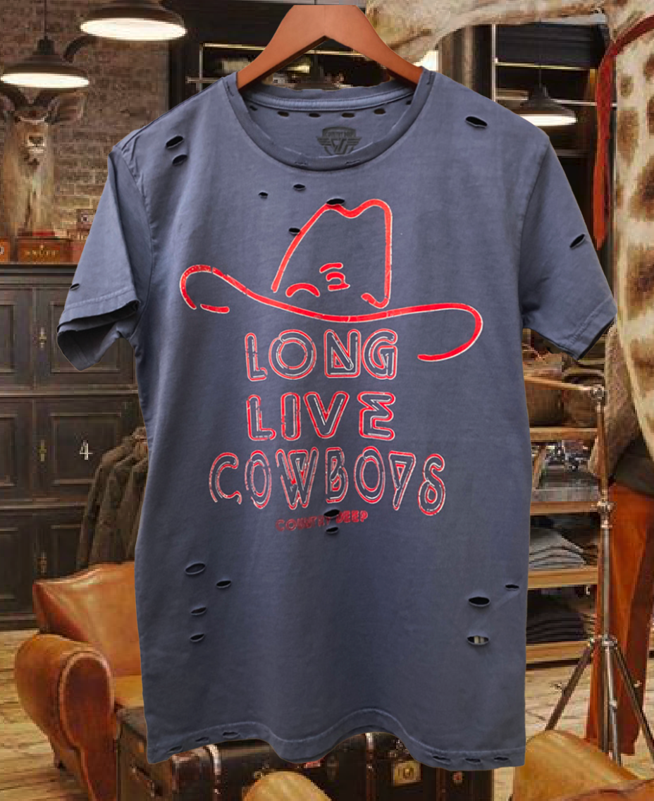 Long Live Cowboys Neon Lights Distressed T-Shirt
