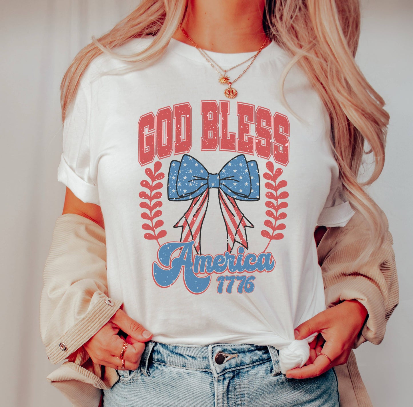 God Bless America Bow Tee | Patriotic T Shirt | Usa Tee