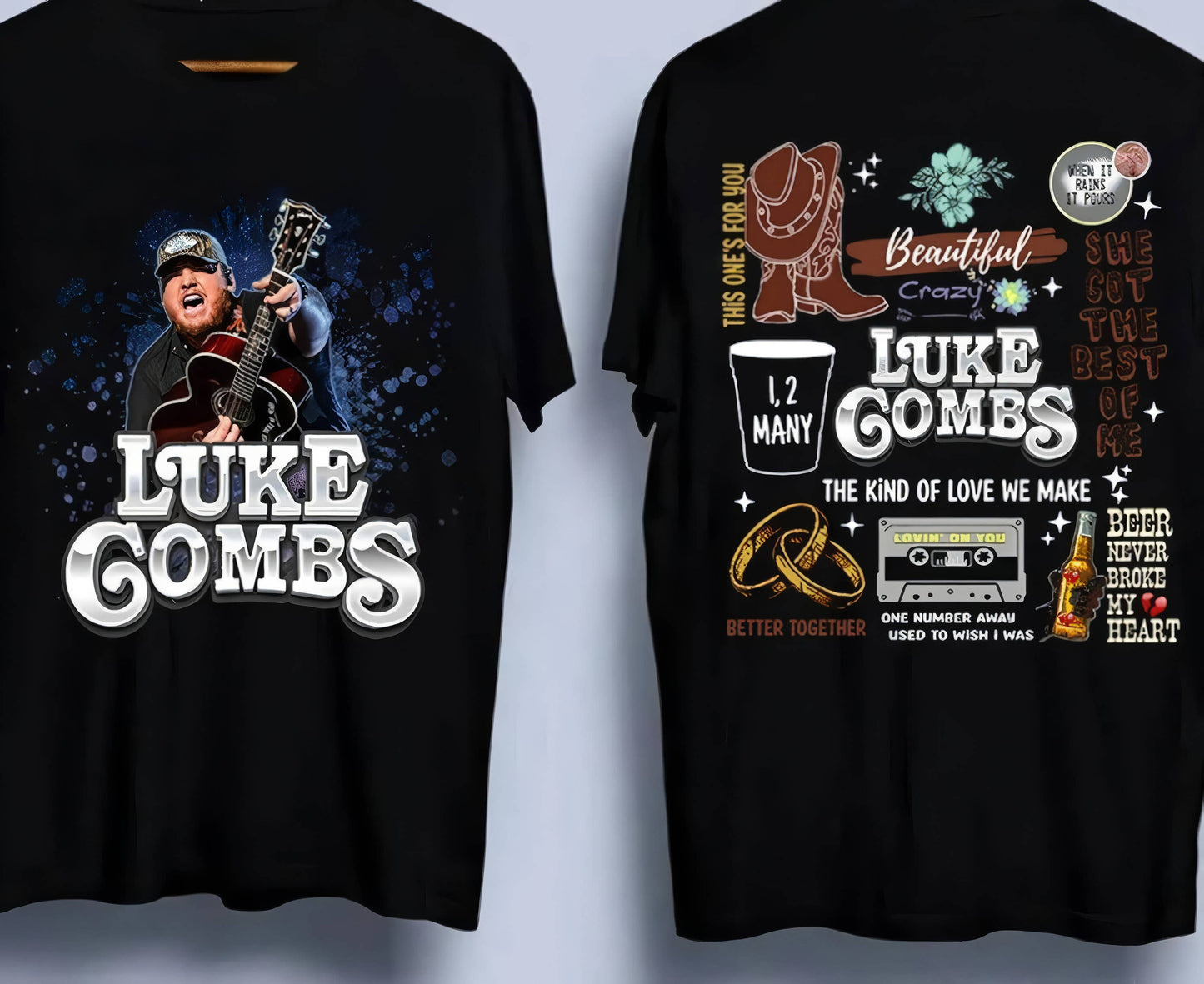 Luke Combs Song Titles and Icon Imagery T-Shirt