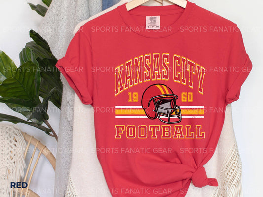 Kc Comfort Colors Vintage Football Tee - Game Day Fan Gift