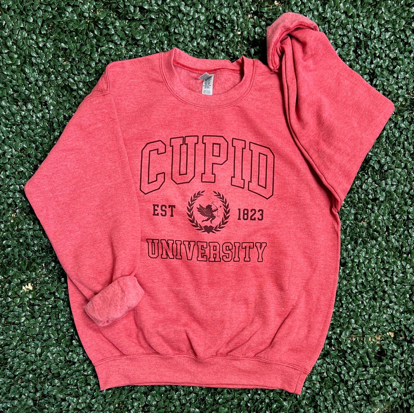 Cupid University Est 1823 On Heather Red Sweatshirt