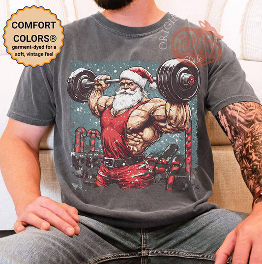 Santa Muscle Christmas Gym Tee Funny Fitness Workout