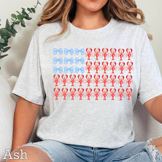 Bows & Lobsters Flag | July 4th Graphic Tee | Gildan
