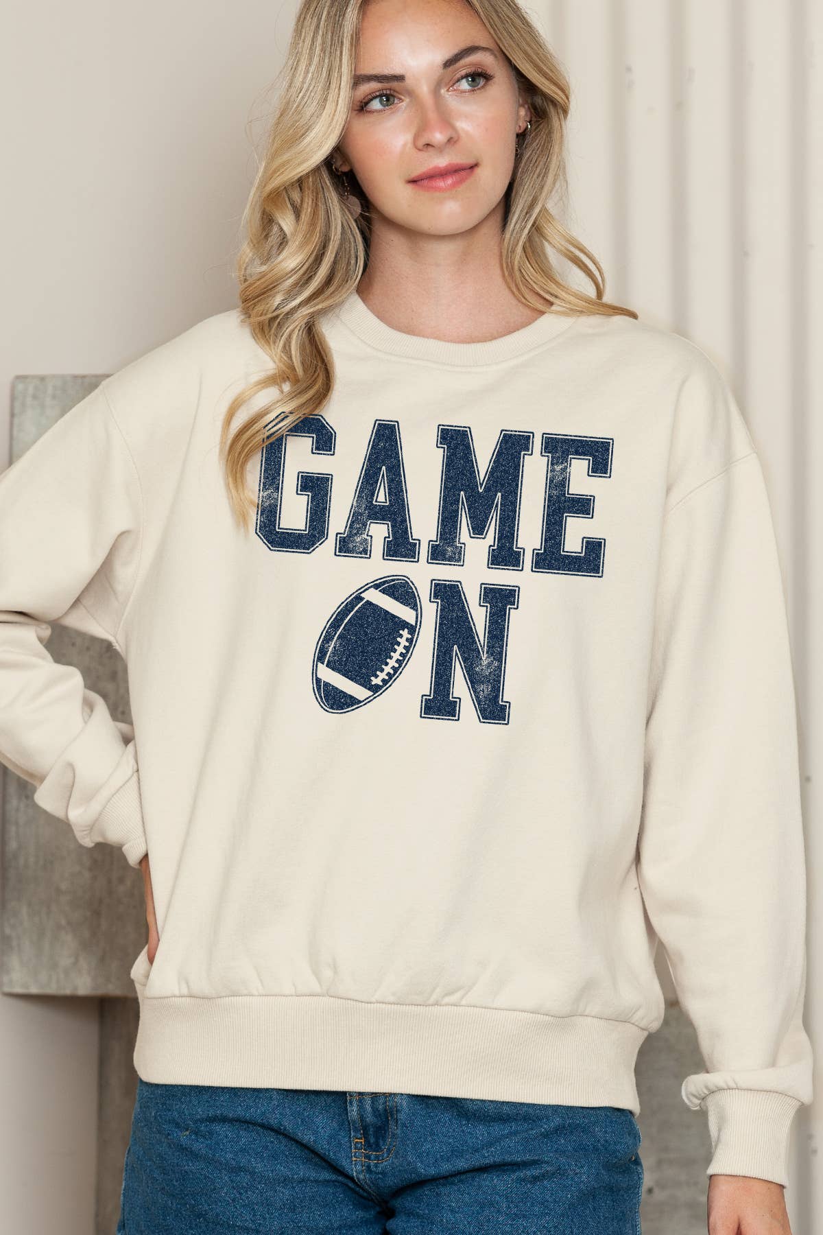 Women Game On Graphic Print Pullover Sweater Top
