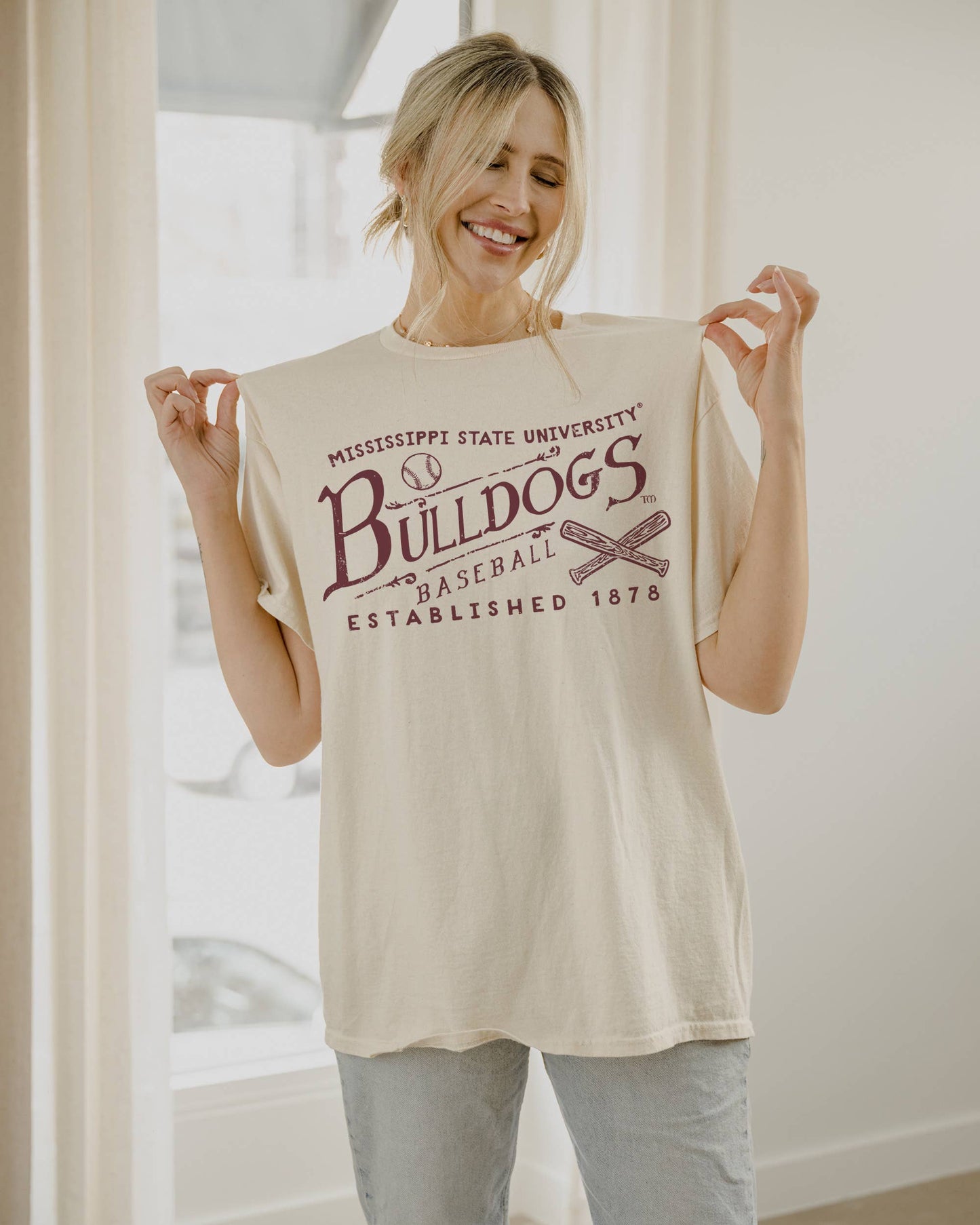 Mississippi State Bulldogs Rl Baseball Thrifted Tee