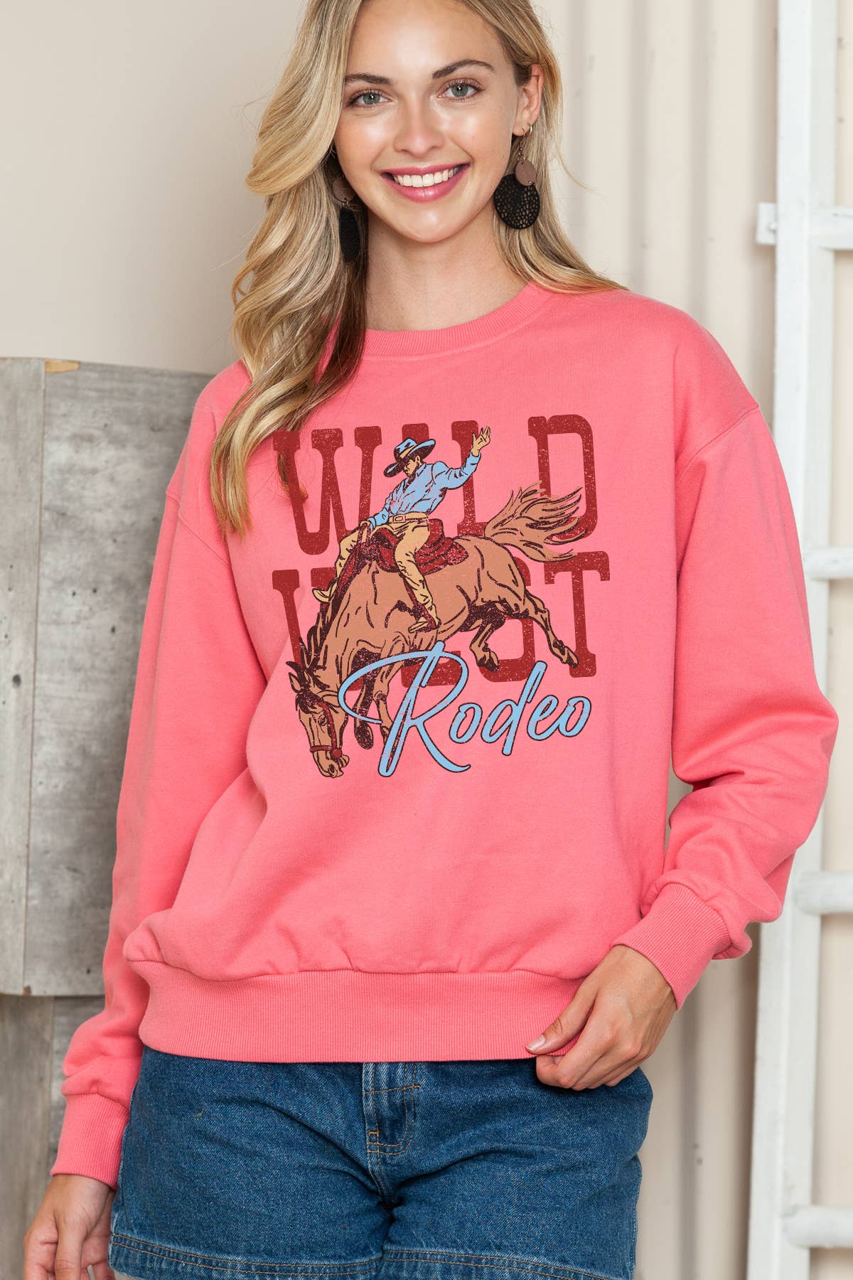 Women Wild West Graphic Print Pullover Sweater