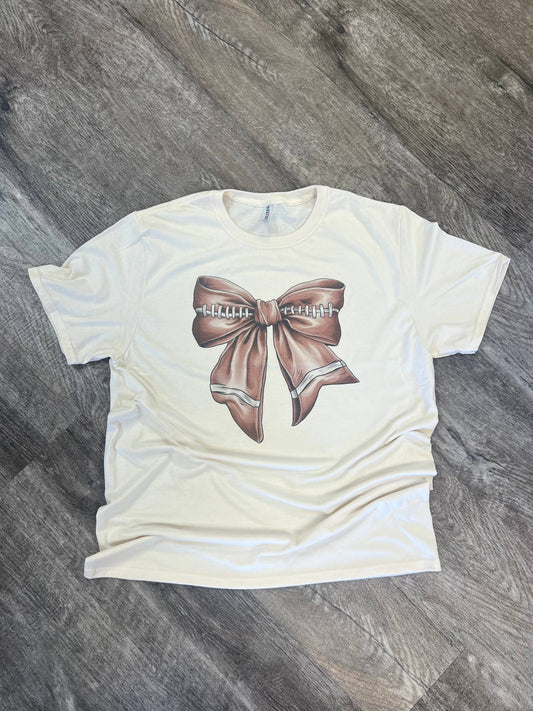 Football Large Bow On Cream Tee