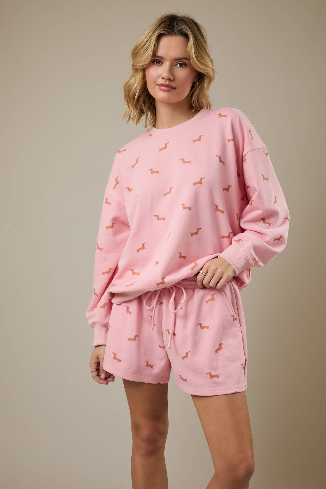 Round Neck Long Sleeve Dog Print Sweatshirt