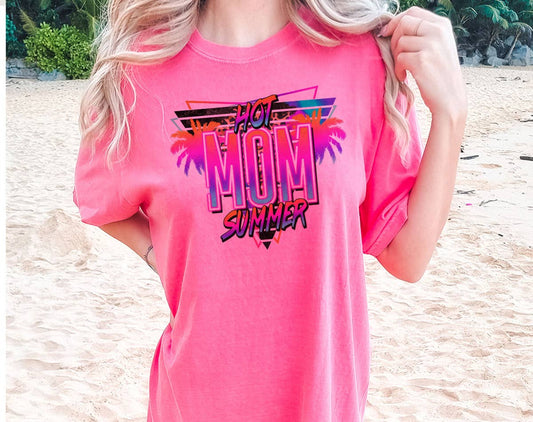 Hot Mom Summer -  Retro 80's Beach Comfort Colors Tee