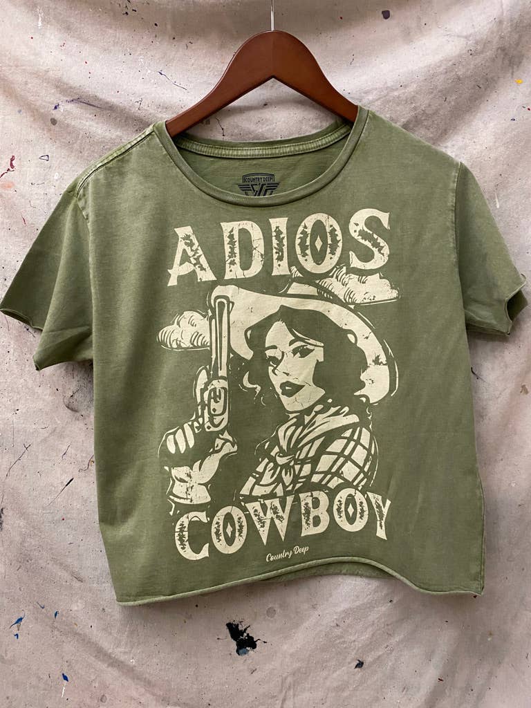Adios Cowboy Regular Cropped Acid Wash T-Shirt