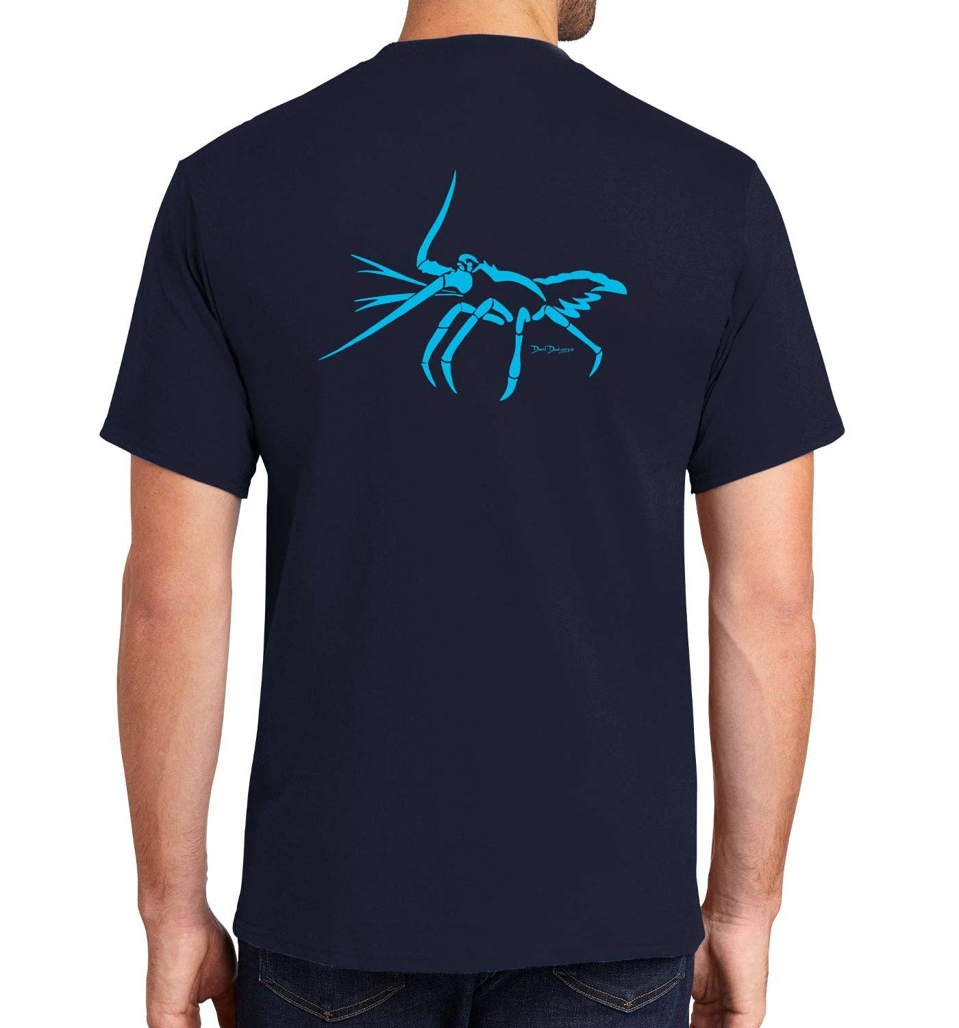 Men's Lobster Deco Short Sleeve Cotton Navy T-Shirt