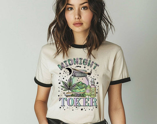 Midnight Toker Hippie -  Funny Hemp Weed Ringer Shirt