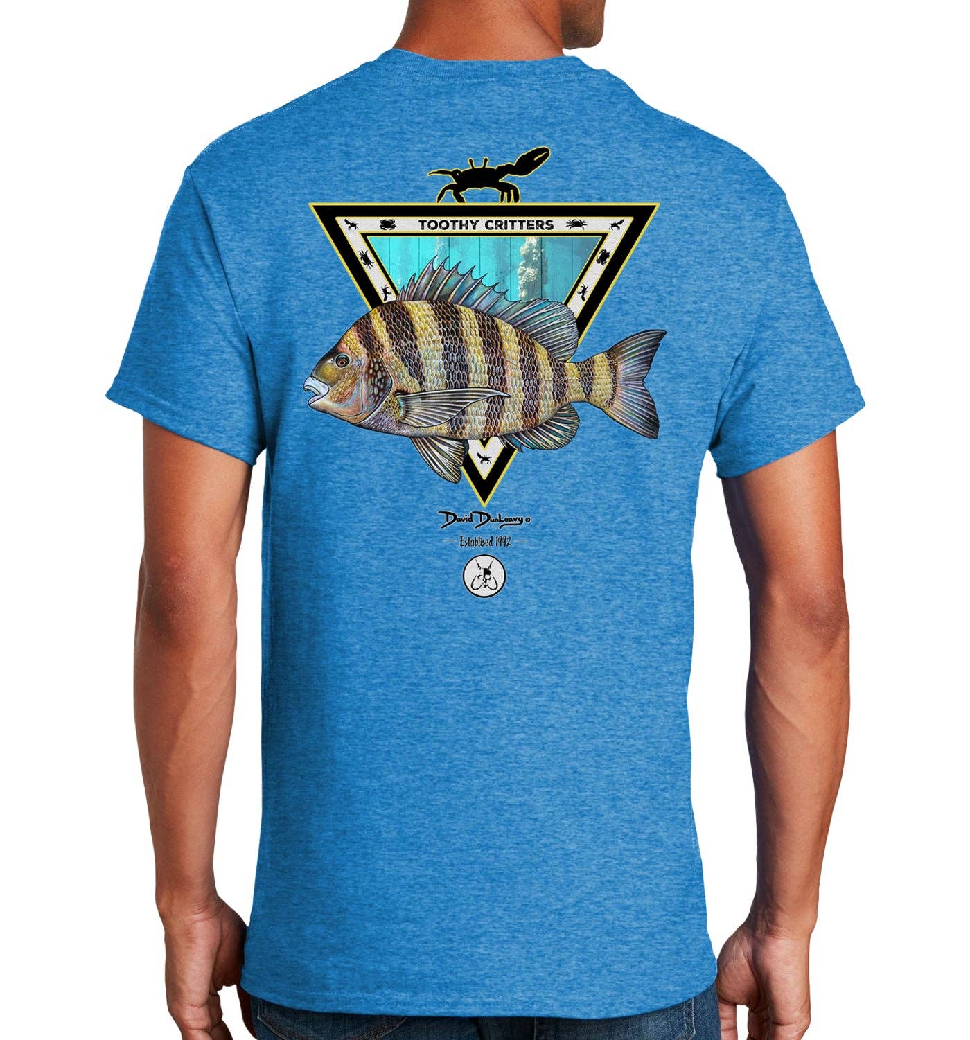 Men's Sheepshead Toothy Critters Short Sleeve Heathered Sapphire Cotton T-Shirt