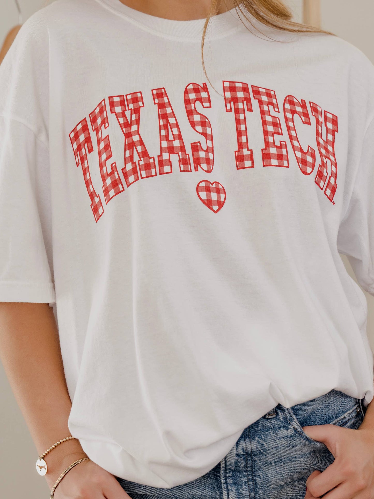 Texas Tech Gingham Heart White Comfort Colors Tee