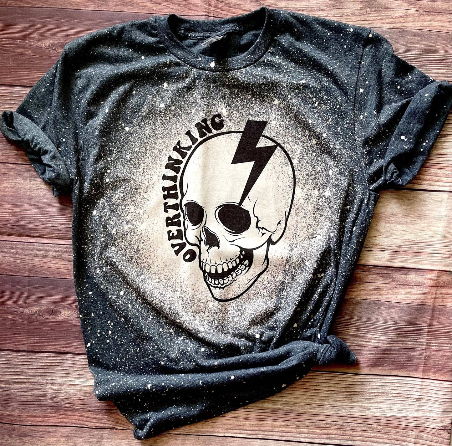 Overthinking Skull Bleached T-Shirt - Graphic Tee Unisex