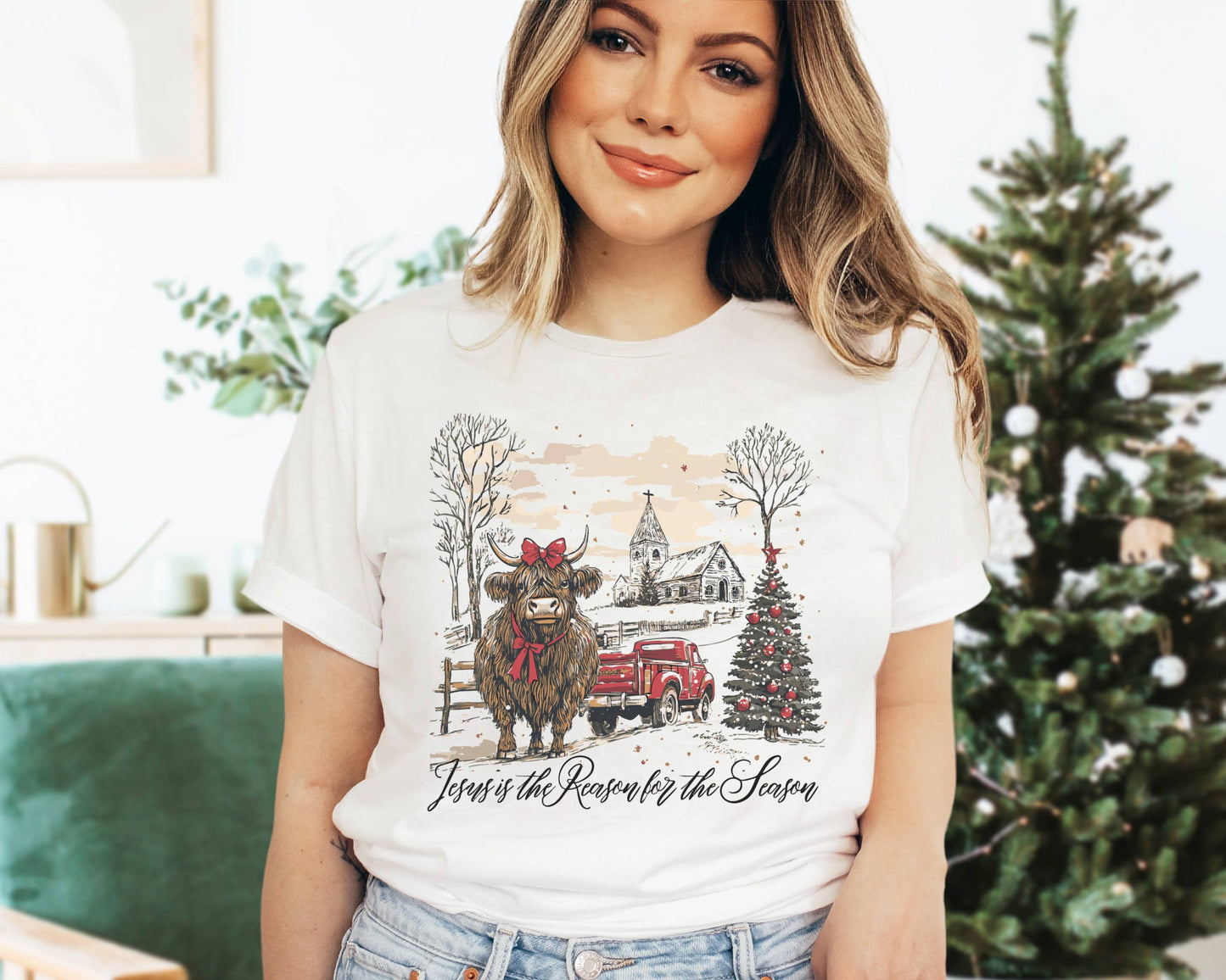 Jesus Is the Reason Cow Tee Holiday Graphic Tees