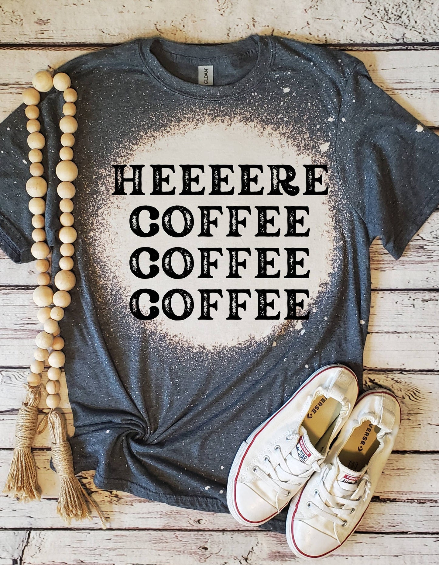 Here Coffee Bleached T-Shirt  Plus Size Vintage Graphic