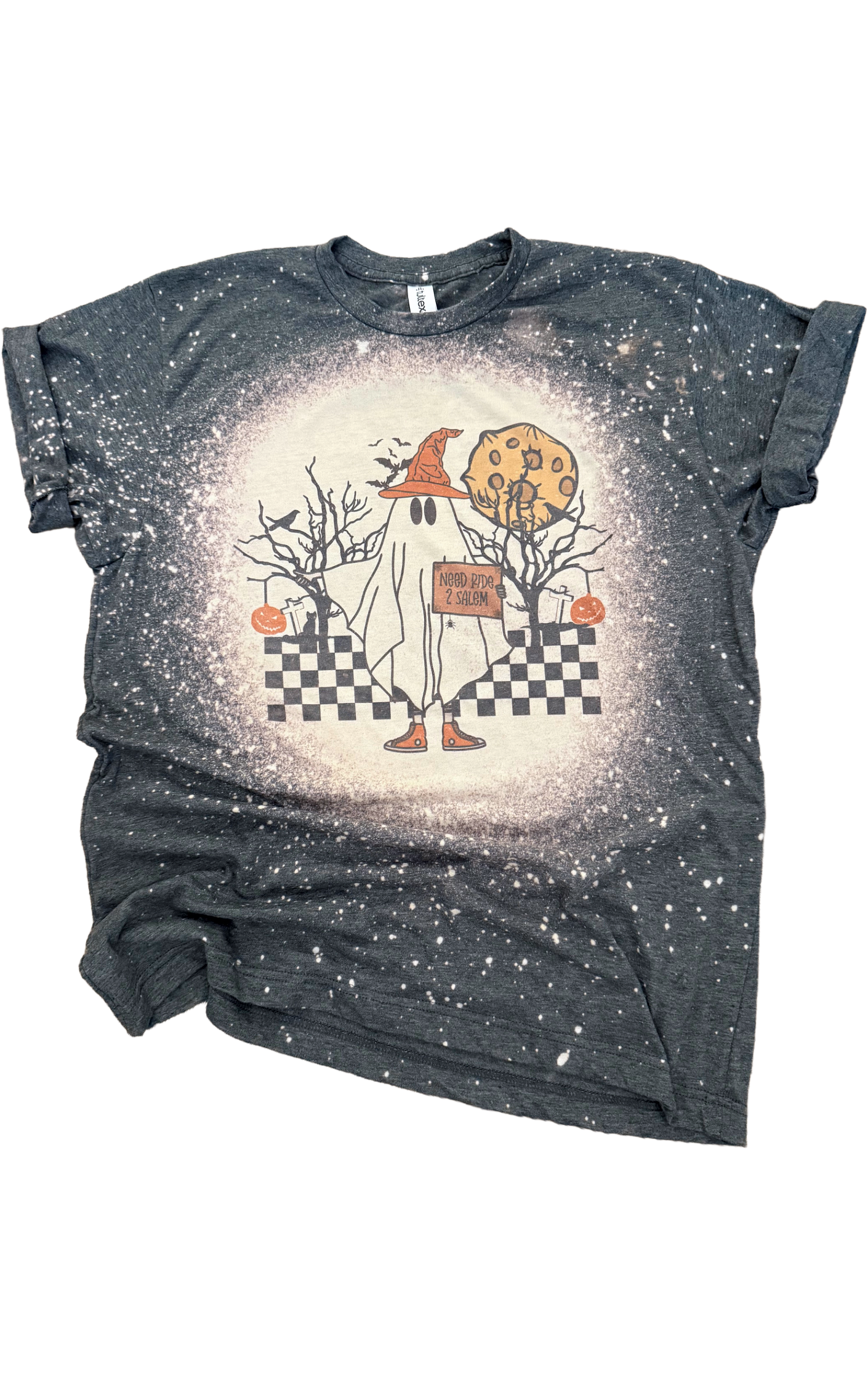 Need A Ride To Salem Ghost Halloween Bleached Tee