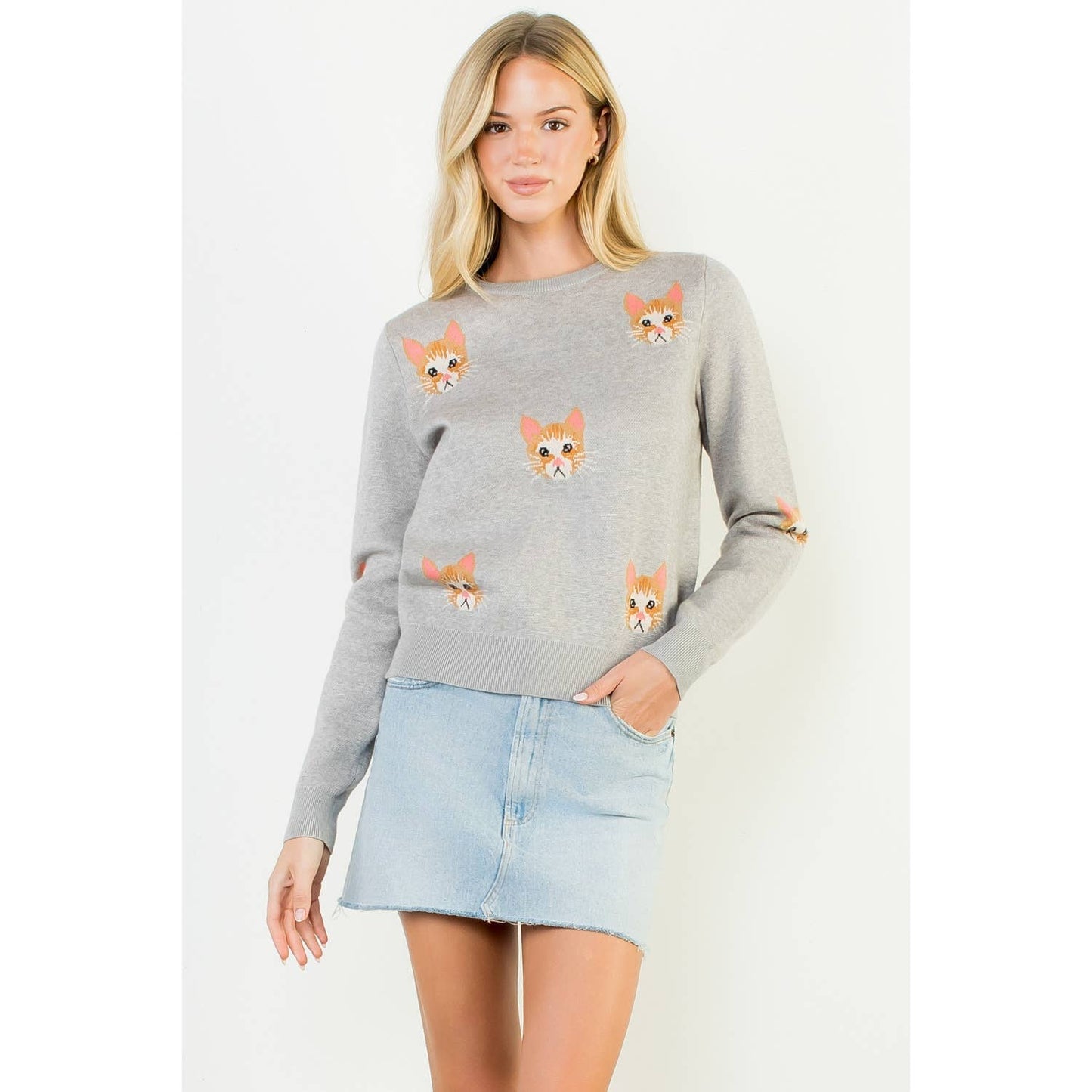 Jacquard Cat Pattern Knit Sweater