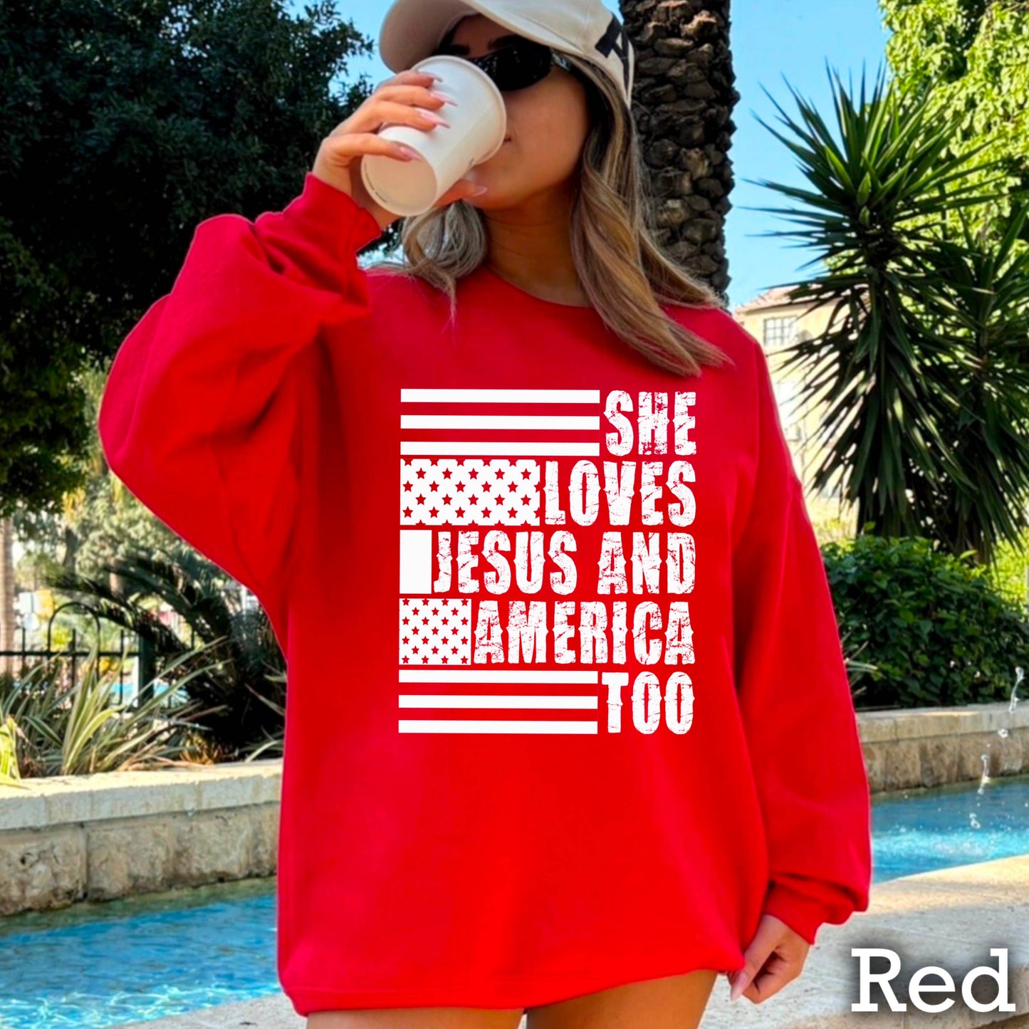 She Loves Jesus July 4th Women’S Graphic Sweatshirt