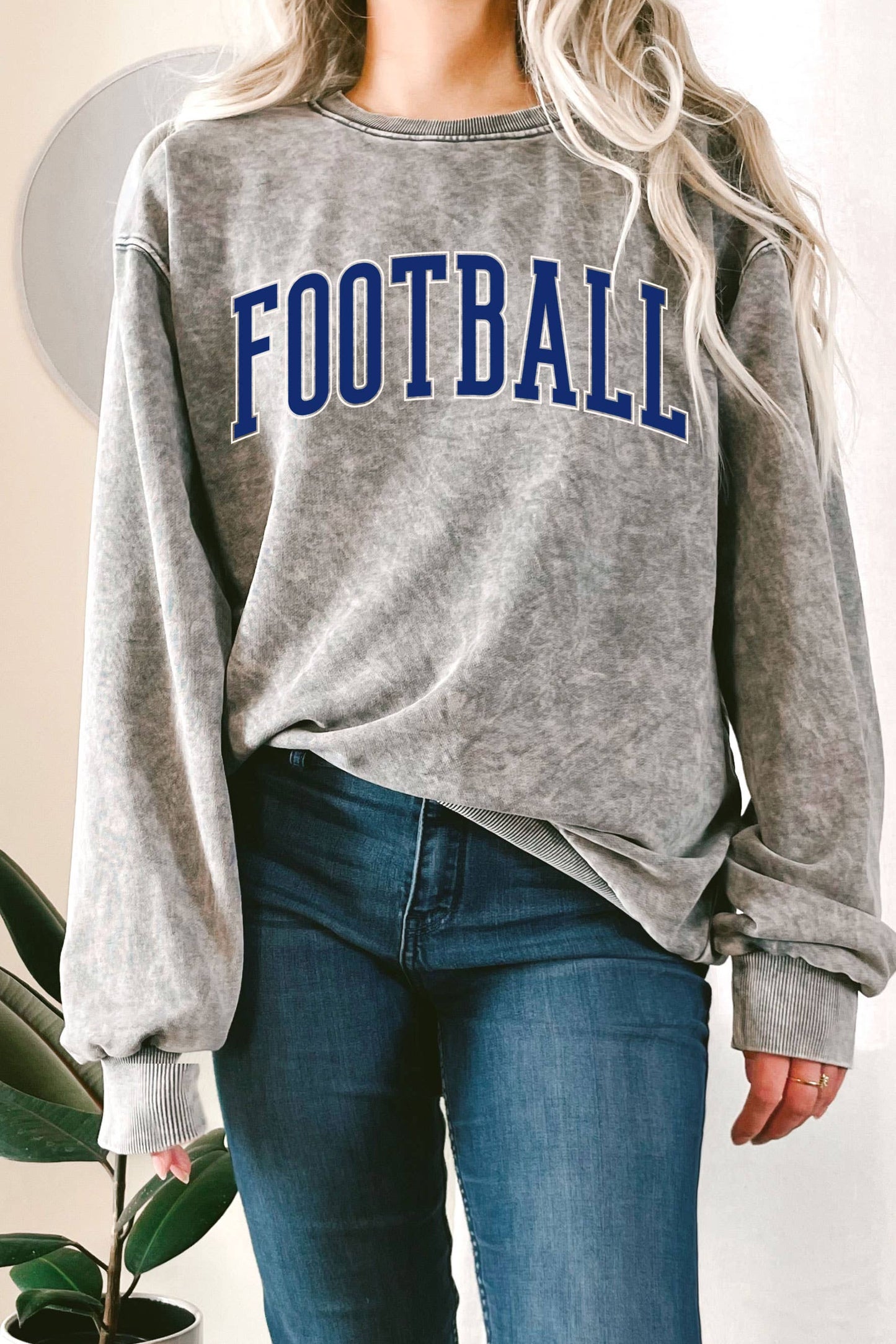 Football Puff Print Mineral Graphic Terry Sweatshirt