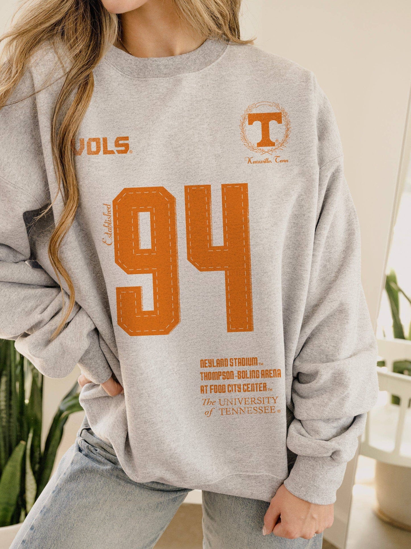 Tennessee Vols Crest Stamp Ash Gray Thrifted Sweatshirt