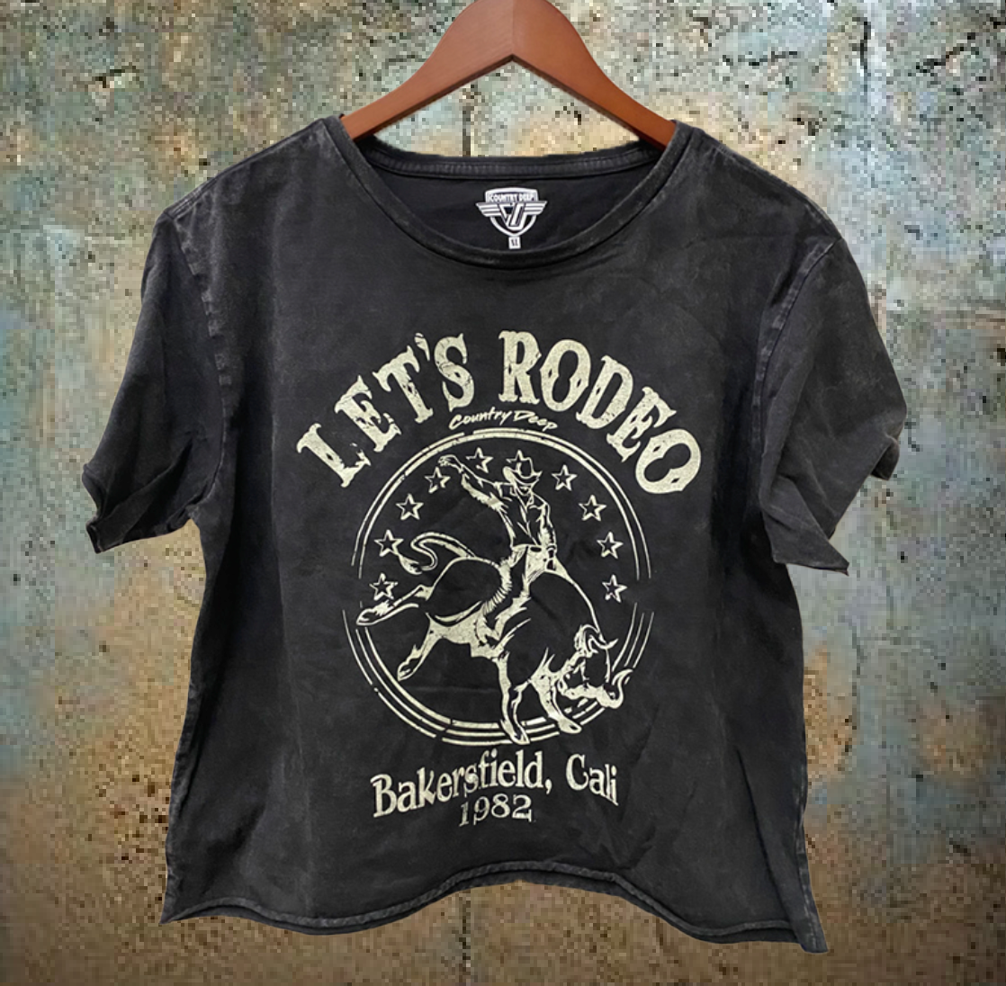 Let's Rodeo Bakersfield California Regular Cropped Acid Wash T-Shirt