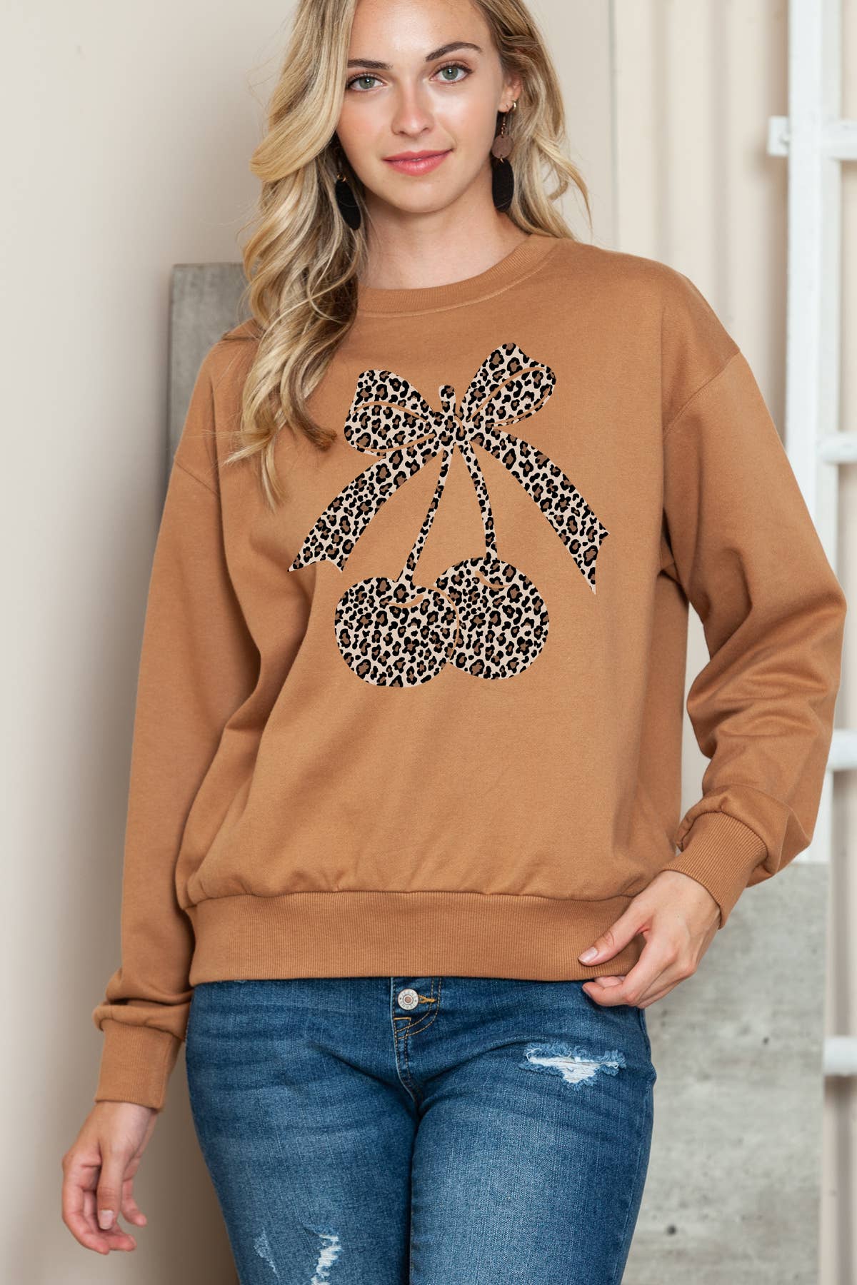 Women Cheetah Graphic Print Solid Pullover Sweater