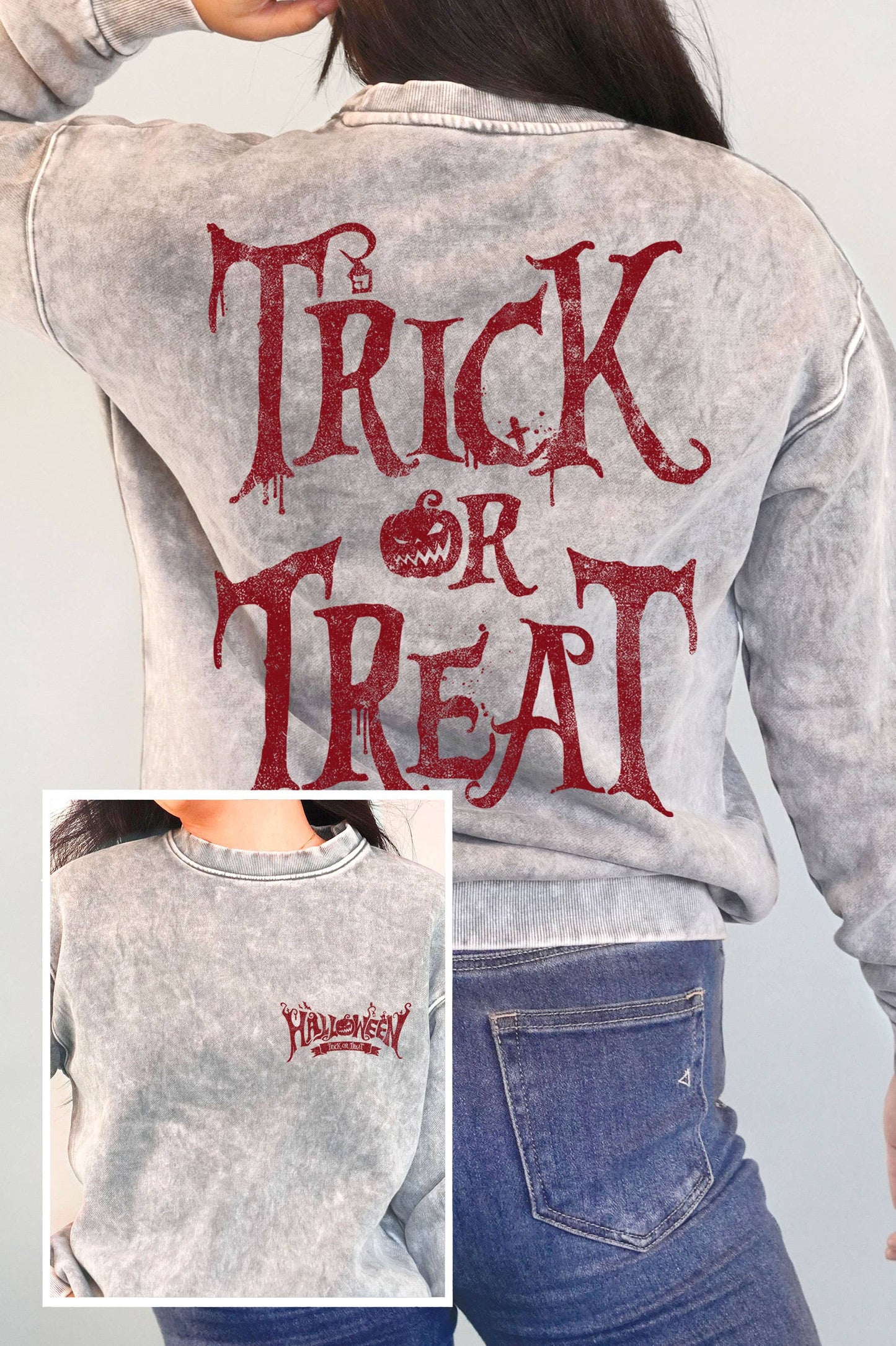 Trick or Treat Front&Back Mineral Graphic Brushed Sweatshirt
