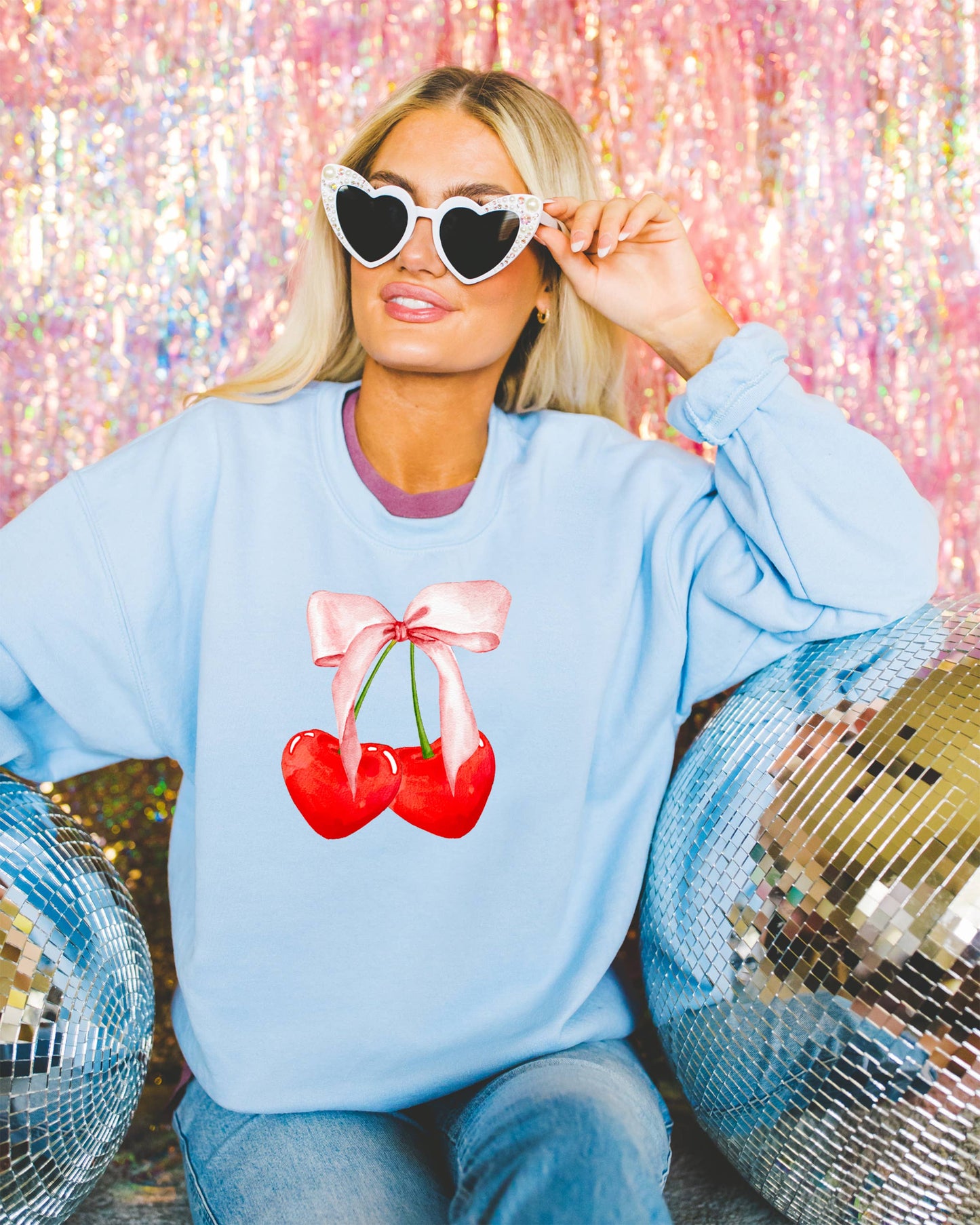 Valentines Day Sweatshirt, Cherries, Love, Bows, Cutesy