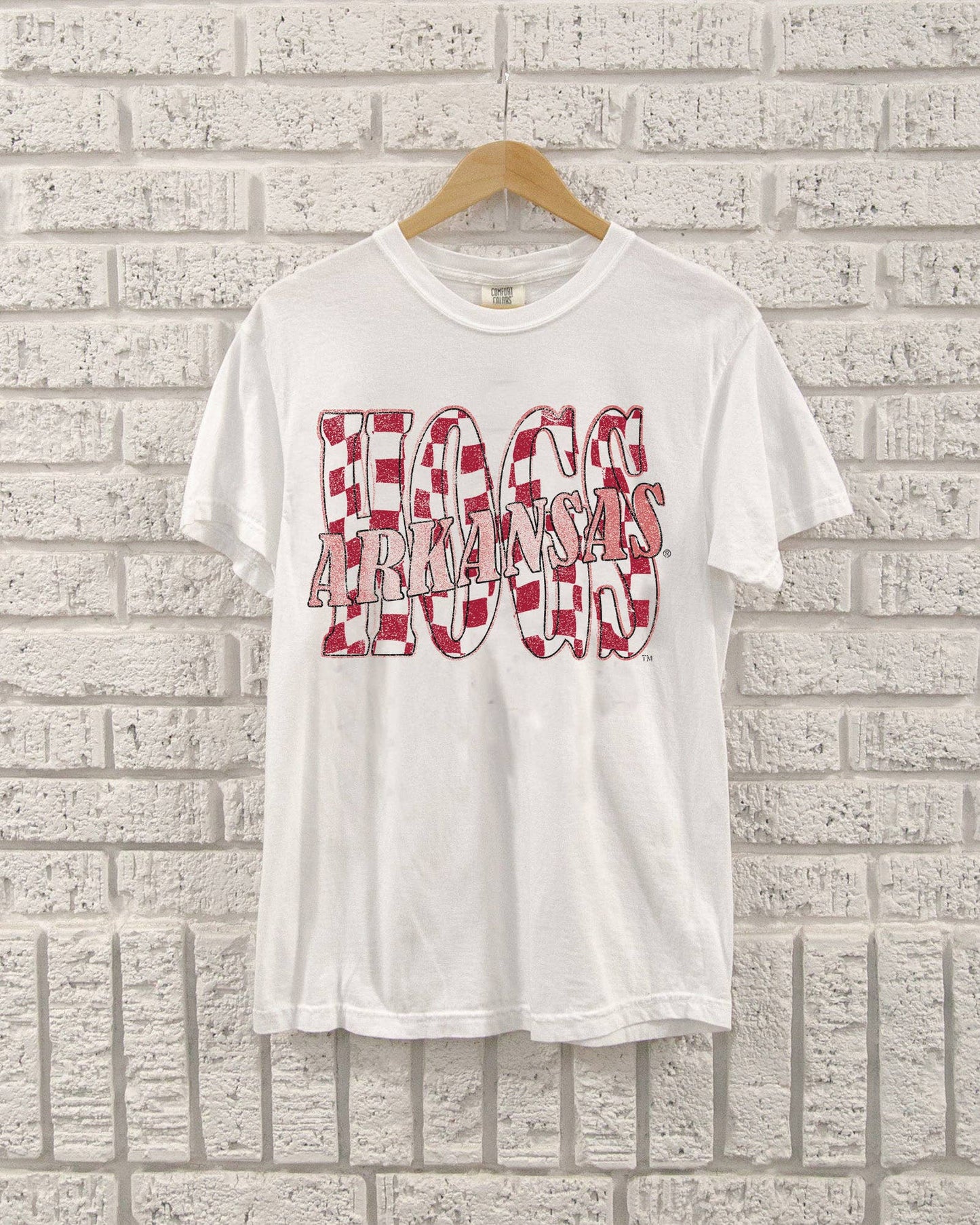 Arkansas Razorbacks Hogs Twisted Check White Cc Tee