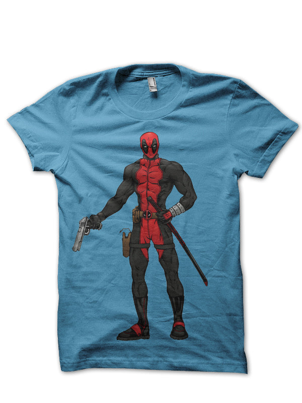 Deadpool Gun Light Blue Tee (Grey Available)