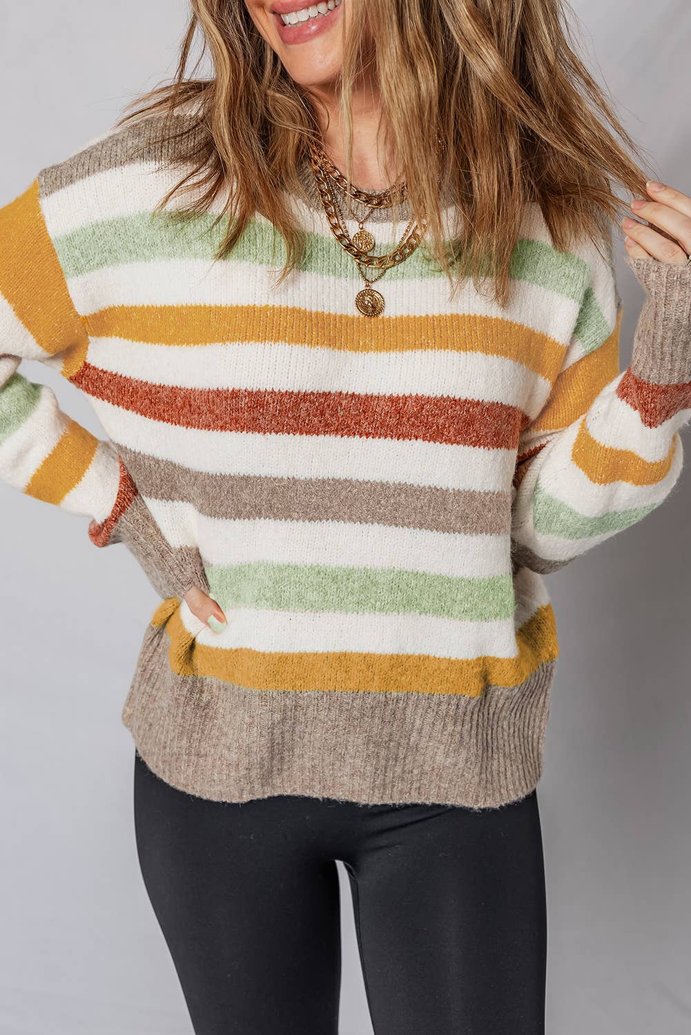 Striped Colorblock Drop Shoulder Sweater (S-4X)