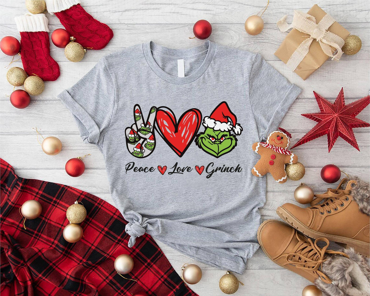Peace Love Grinch Christmas Tee Family Xmas Holiday Gift